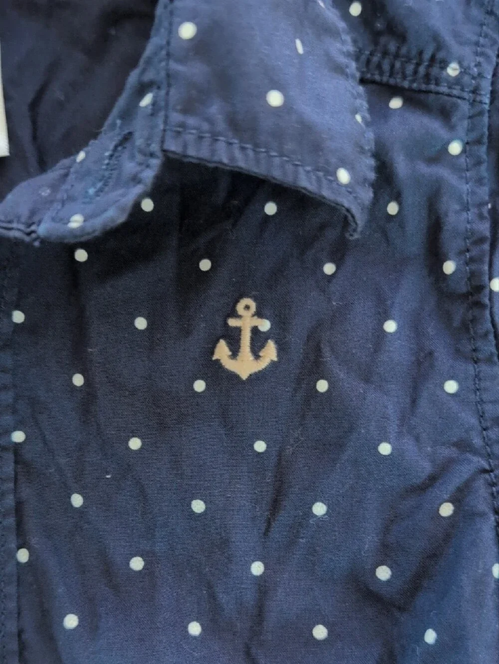 Carter's Navy Blue Short Sleeve Button-Down Shirt with White Polka Dots